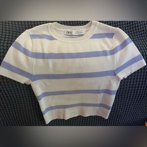 Zara Cropped Knit Top Lavender Stripe Size S